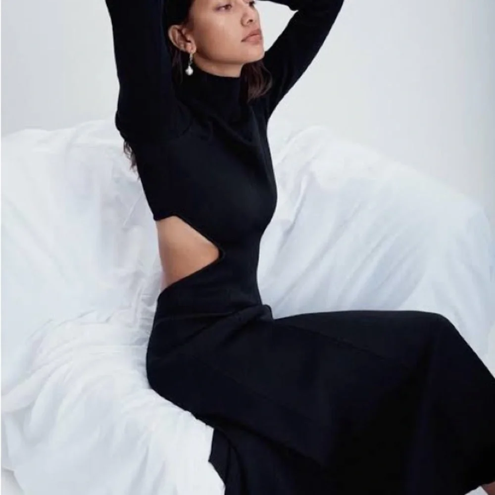 Aje Anika Cut-Out Stretchy Knit Navy Blue  Long Sleeve Dress - Picture 3 of 7